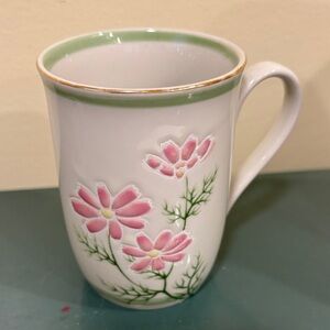 Vintage Otagiri Ceramic Mug With Embossed Pink Floral Design